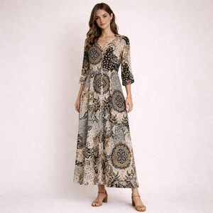 NWT soyaconcept dress women S maxi sustainable blue/beige over size boho summer